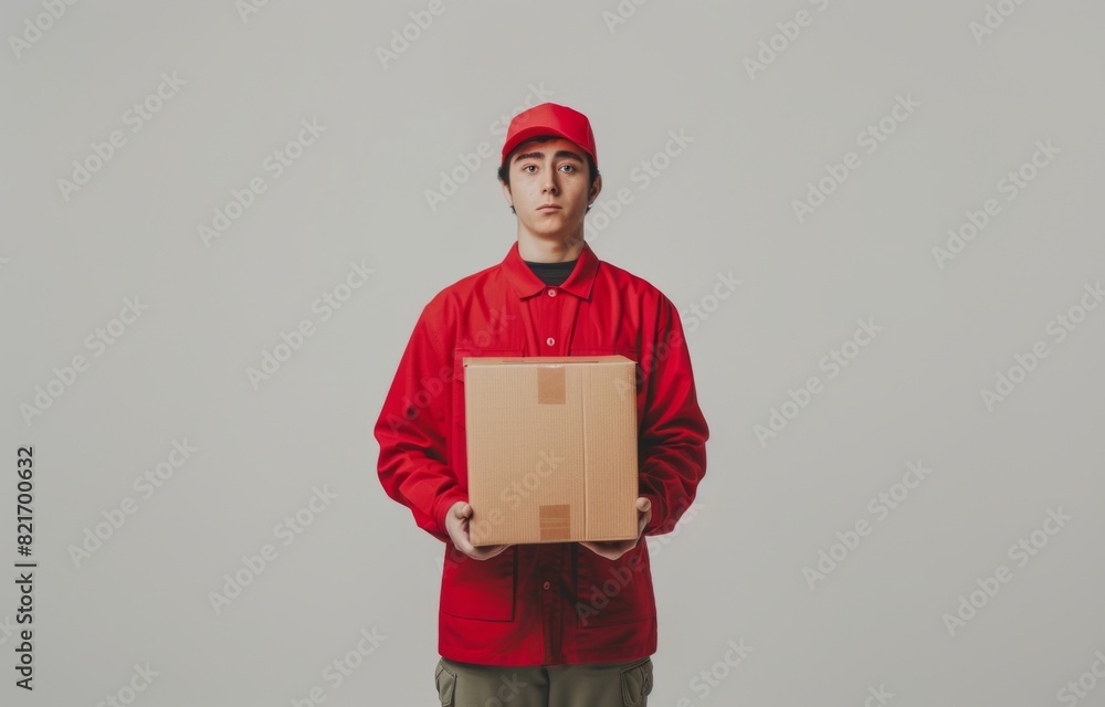 Happy young courier with parcel Happy young courier with parcel