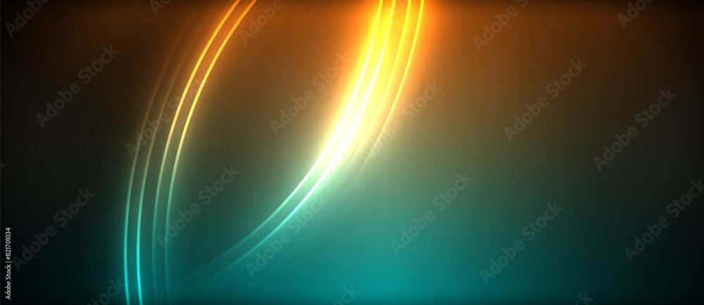 Neon glowing circle rays, light round lines in the dark, planet style neon wave lines. Energetic electric concept design for wallpaper, banner, background Neon glowing circle rays, light round lines in the dark, planet style neon wave lines. Energetic electric concept design for wallpaper, banner, background
