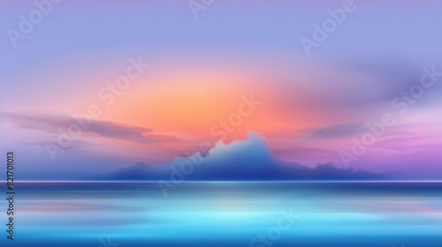   Sunset painting over water with a distant mountain and cloudy sky © Anna