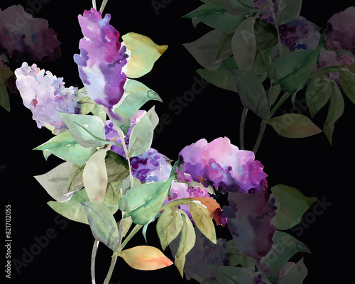 Pattern  seamless of branches of lilac on a colored background