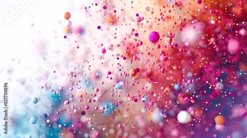 A cluster of particles in an abstract background, with a selective focus effect and a bright color palette, isolated on solid white background