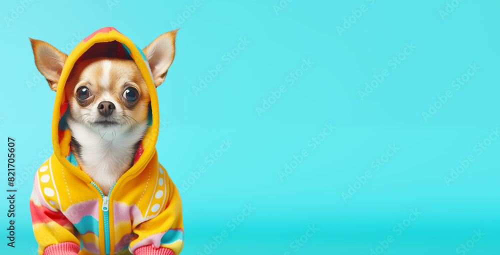 Small Dog in Colorful Hoodie. Generative AI