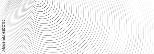 Circular stripe backgrounds. Abstract radial patterns with black lines. Rectangular monochrome backdrop. Vector illustration of sound wave irradiation or circular vibrations on the water surface.