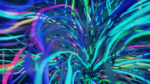 Wallpaper Mural Volumetric lights. Live curls underwater like fur, multi-colored threads or hair. Mist and DOF bokeh effects. Mysterious background with live curved lines, close-up. 4k seamless looped bg. Torontodigital.ca