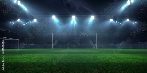 Dimly Lit Football Field At Night  Surrounded By Darkness