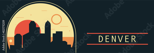 Denver city retro style vector banner with skyline, cityscape. USA Colorado state vintage horizontal illustration. United States of America travel layout for web presentation, header, footer