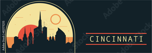 Cincinnati city retro style vector banner with skyline, cityscape. USA Ohio state vintage horizontal illustration. United States of America travel layout for web presentation, header, footer photo
