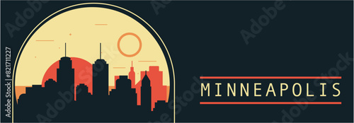 Minneapolis city retro style vector banner with skyline, cityscape. USA Minnesota state vintage horizontal illustration. United States of America travel layout for web presentation, header, footer