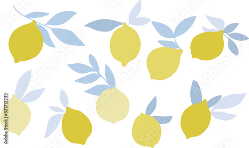 手描きのレモンイラスト。レモンのベクターイラスト。夏のレモンフレームイラストセット。Hand drawn lemon illustration. Lemon vector illustration. Summer lemon frame illustration set.