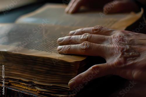 ASMR concept, Close-Up of Hands Turning Pages of an Old Book for ASMR Relaxation relaxation, good sleep and stress relief