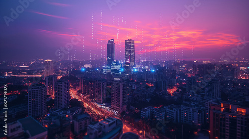 Wallpaper Mural concept photo 5G applicatin with modern city. Torontodigital.ca