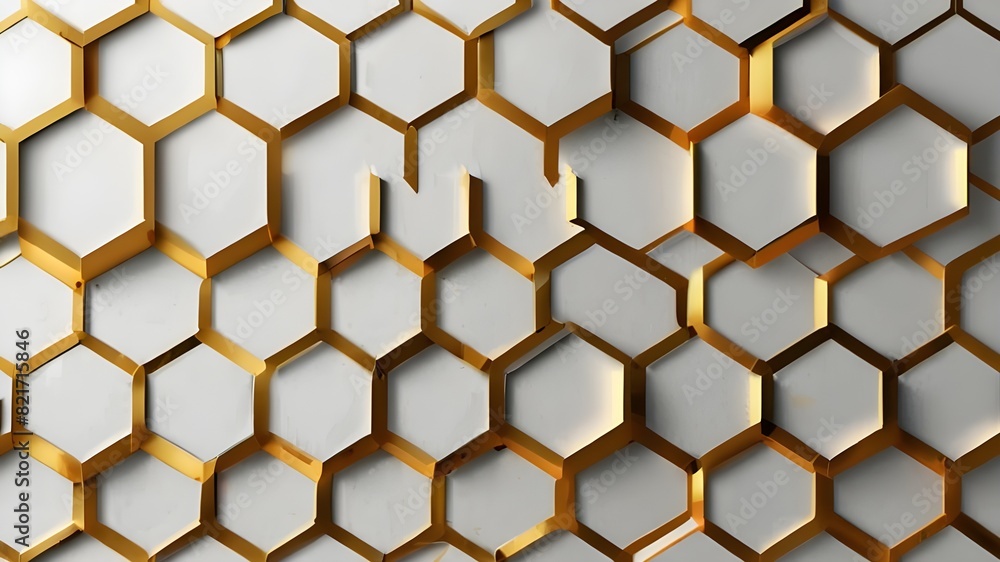 Abstract modern white background with luxury gold hexagon pattern. Overlapping geometry shape design. Trendy simple style hexagon graphic pattern concept. Vector illustration Generative AI Abstract modern white background with luxury gold hexagon pattern. Overlapping geometry shape design. Trendy simple style hexagon graphic pattern concept. Vector illustration Generative AI