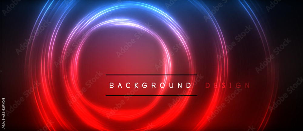 Neon glowing circle rays, light round lines in the dark, planet style neon wave lines. Energetic electric concept design for wallpaper, banner, background Neon glowing circle rays, light round lines in the dark, planet style neon wave lines. Energetic electric concept design for wallpaper, banner, background
