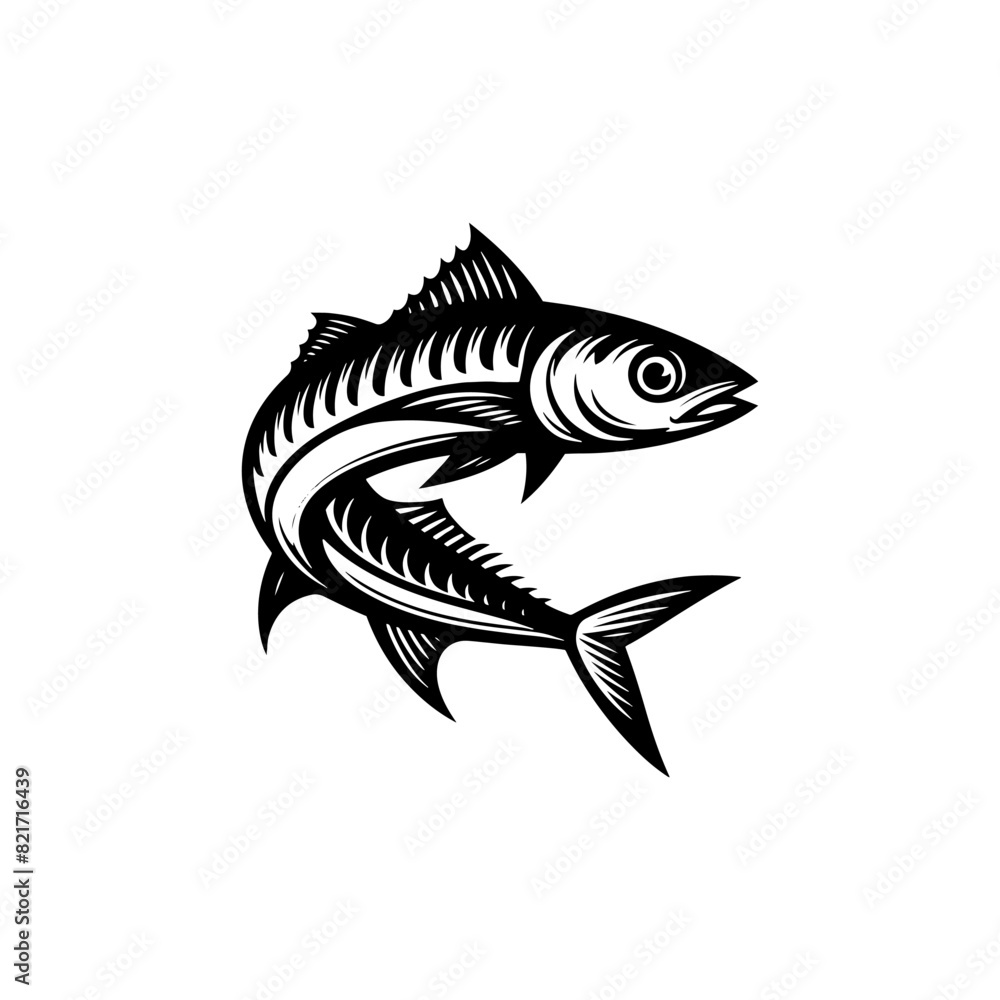 Fototapeta premium Coastal Sardine Silhouette - Seaside Charm in Artistic Expression - sardine illustration 