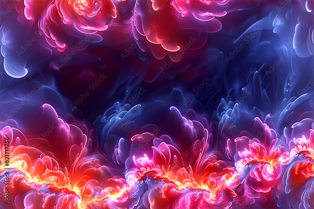 Obraz premium Computer generated glowing flowers on dark background