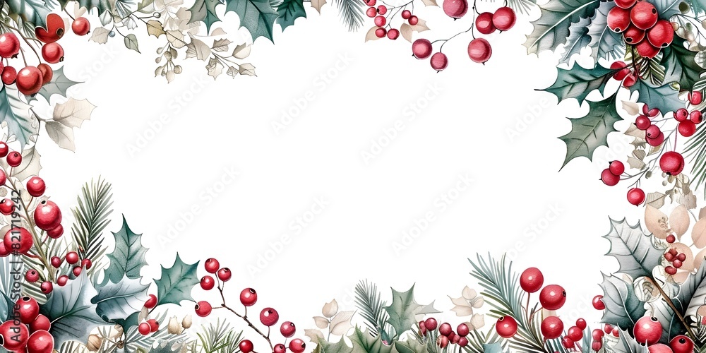 Winter Holiday Festive Frame with Detailed Floral and Botanical Motifs Winter Holiday Festive Frame with Detailed Floral and Botanical Motifs