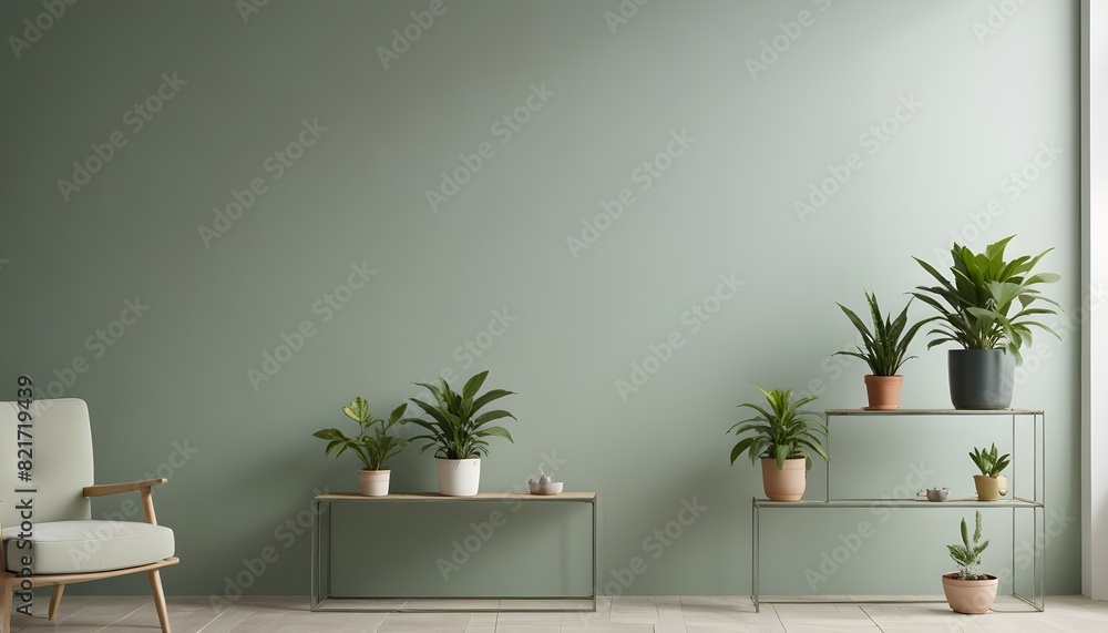 A Minimalist living room interior have green cabinet for TV and decor accessories with green color wall- 3D rendering