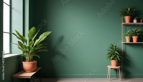 A Minimalist living room interior have green cabinet for TV and decor accessories with green color wall- 3D rendering