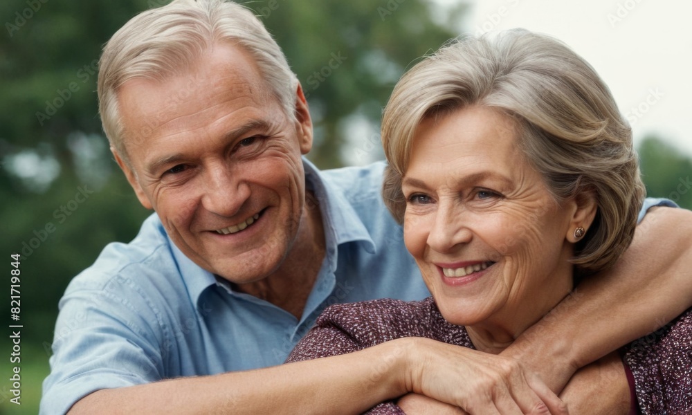 A couple of older men are smiling and hugging each other