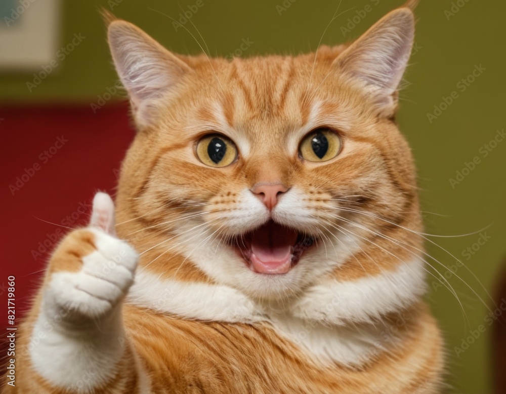 A cat is giving a thumbs up sign