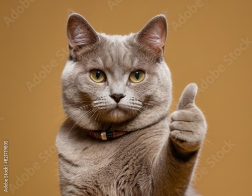 A cat is giving a thumbs up sign
