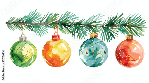 Christmas Four  watercolor drawing New year glass bal photo