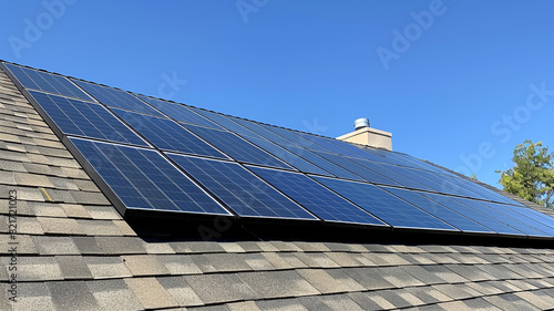 The image shows a solar panel system installed on a residential roof