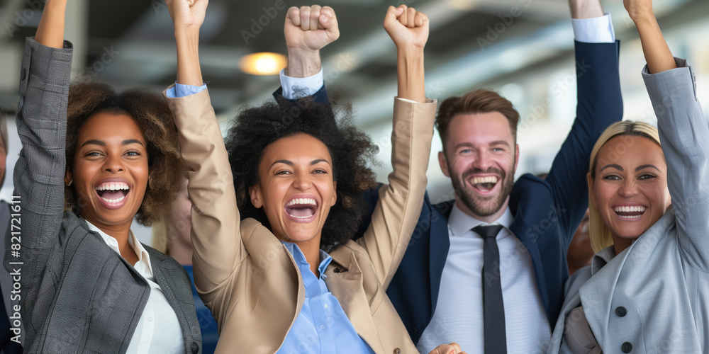 Business people celebrating success in an office Business people celebrating success in an office