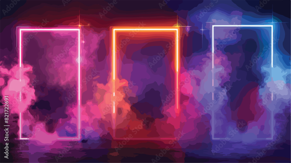 Colorful neon light rectangles set of four isolated 