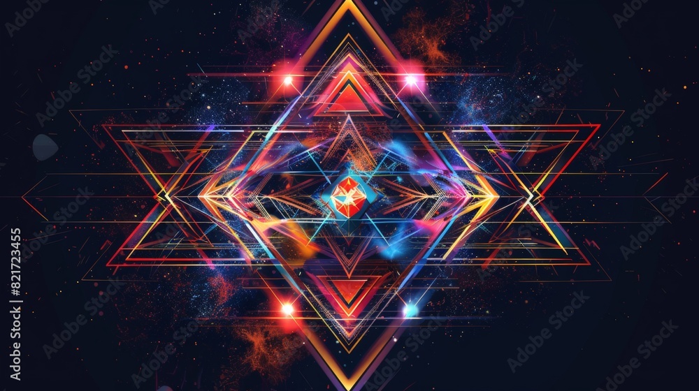 A vibrant abstract design featuring a star in the center surrounded by an explosion of colors and shapes. A vibrant abstract design featuring a star in the center surrounded by an explosion of colors and shapes.