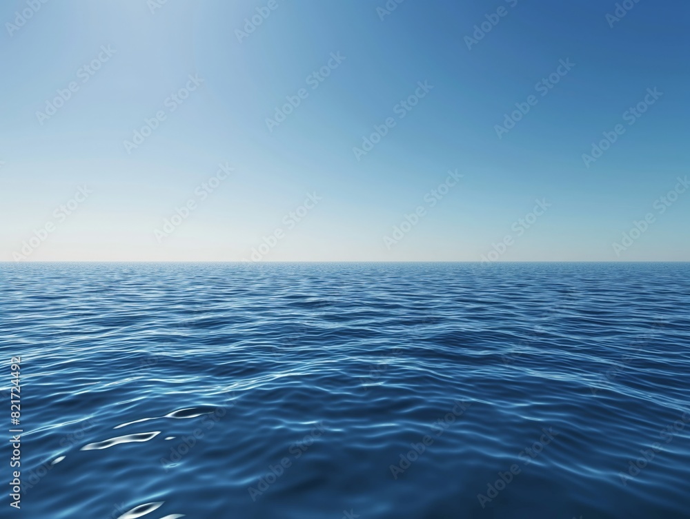 Serene ocean waves stretch to the horizon under a clear blue sky, evoking peace and infinity.