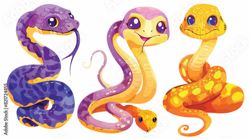 Cute snake cartoon character vector. Funny serpent 