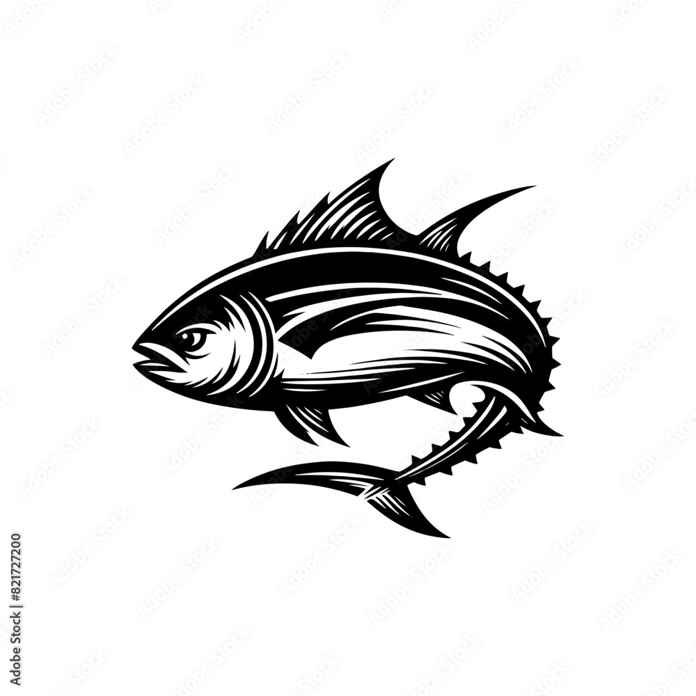 Naklejka premium Enchanting Tuna Fish Silhouette - Ethereal Grace in Ocean Art - minimallest tuna fish vector
