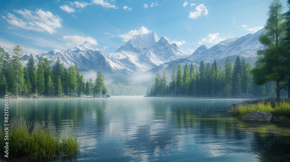 Fototapeta premium Nature Landscapes Majestic mountains, serene lakes, dense forests.