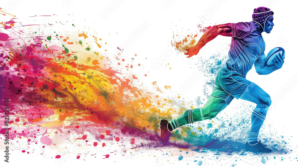 A man is running with a rugby ball in his hand A man is running with a rugby ball in his hand