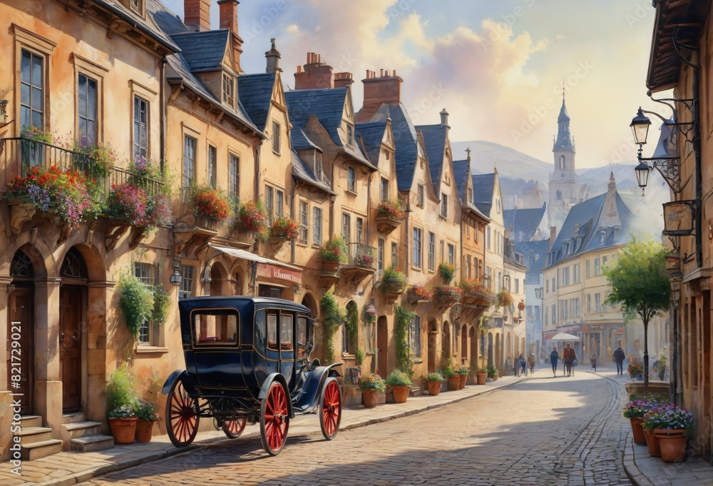 Obraz premium Old World European Village Street Scene