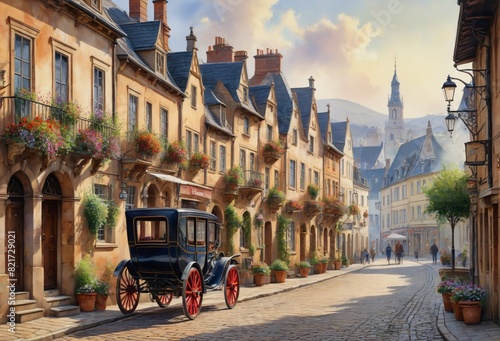 Old World European Village Street Scene