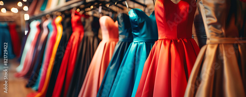 Colorfull Elegant wedding dresses for sale in modern shop boutique.
