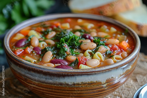 Pasta e Fagioli: A hearty soup with pasta and beans, in a thick tomato broth.