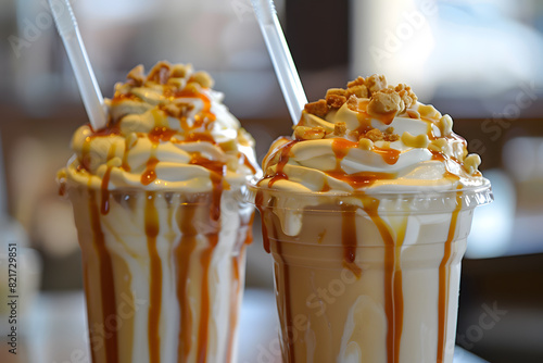 Decadent caramel frappes with whipped cream photo