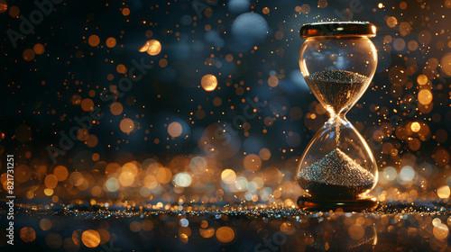 Hourglass on dark blurred background with bokeh