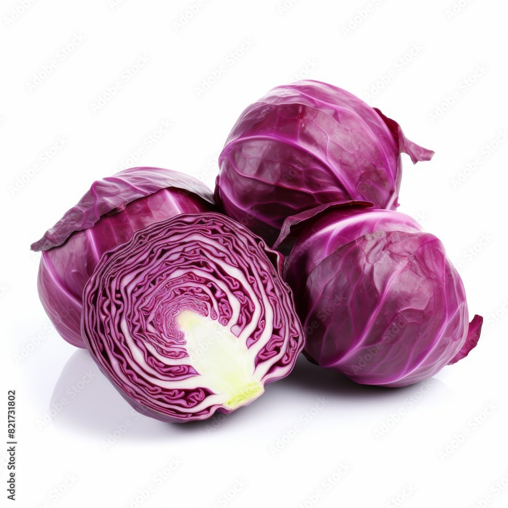 Whole and cut red cabbages on white background Whole and cut red cabbages on white background