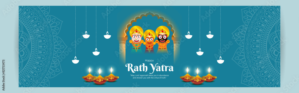 Fototapeta premium Vector illustration of Happy Ratha Yatra Festival social media feed template