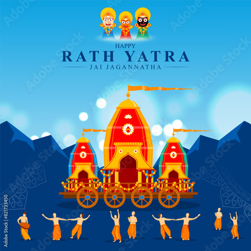 Vector illustration of Happy Ratha Yatra Festival social media feed template