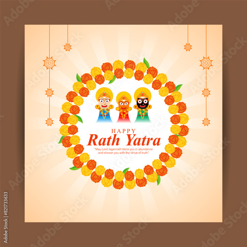 Vector illustration of Happy Ratha Yatra Festival social media feed template