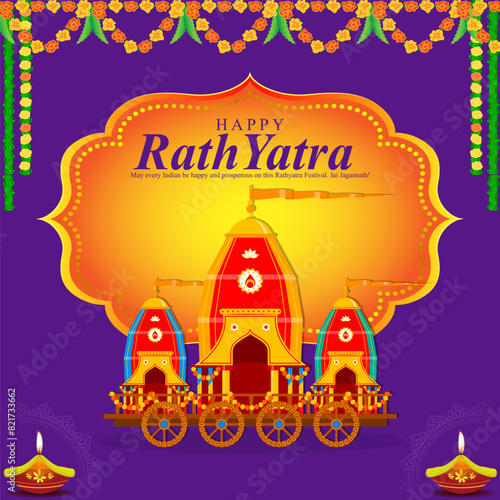 Vector illustration of Happy Ratha Yatra Festival social media feed template