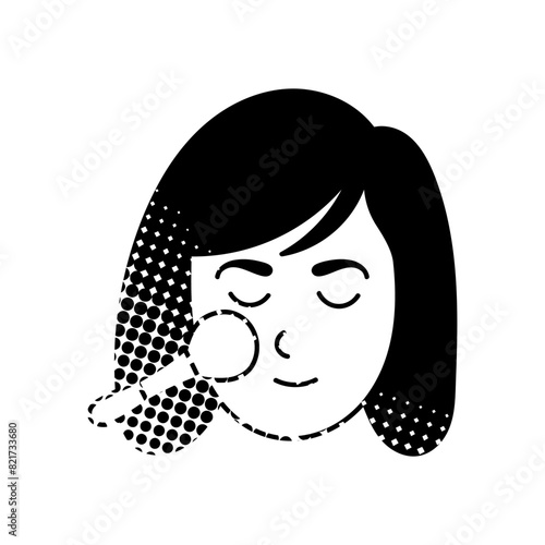 Women face and make up cosmetic brush black hand drawn icon in halftone texture style
