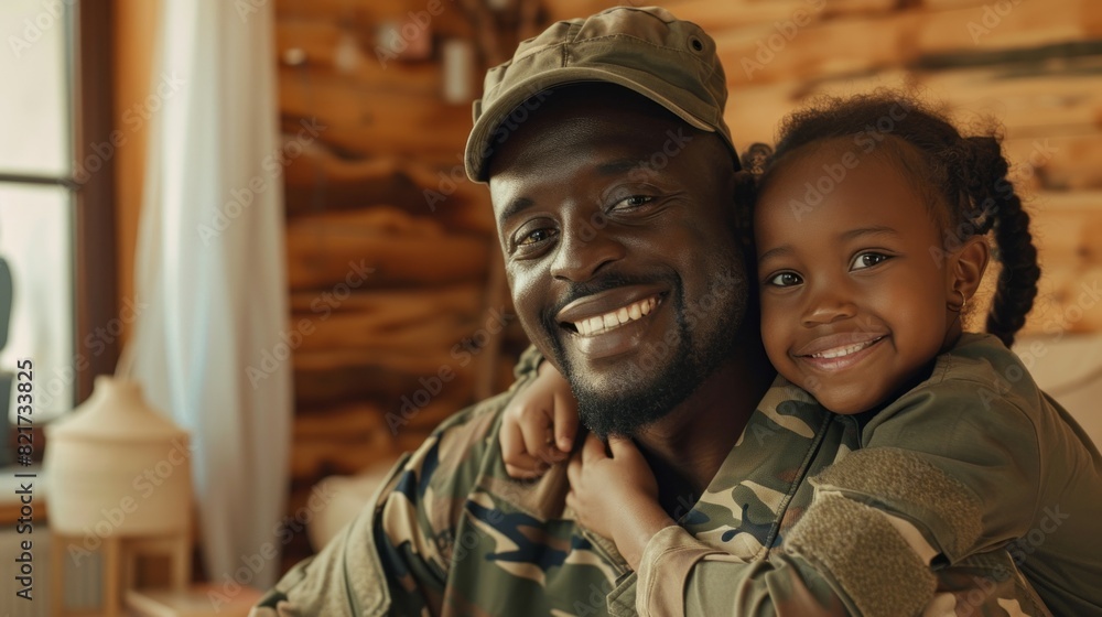 A man and a little girl are smiling and hugging each other A man and a little girl are smiling and hugging each other