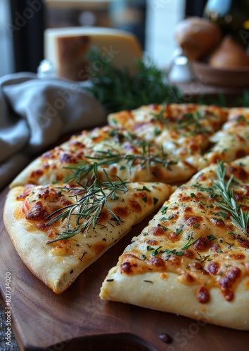 Pizza Bianca: A white pizza with no tomato sauce, topped with olive oil, garlic, rosemary, and mozzarella cheese.
