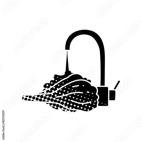 Vegetable washed under kitchen sink faucet black hand drawn icon in halftone texture style